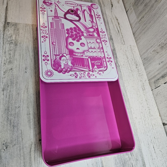Amika Sugar Skull Tin Storage Boxes w/ Slide Closure Pink Brooklyn Cityscape - Picture 3 of 7